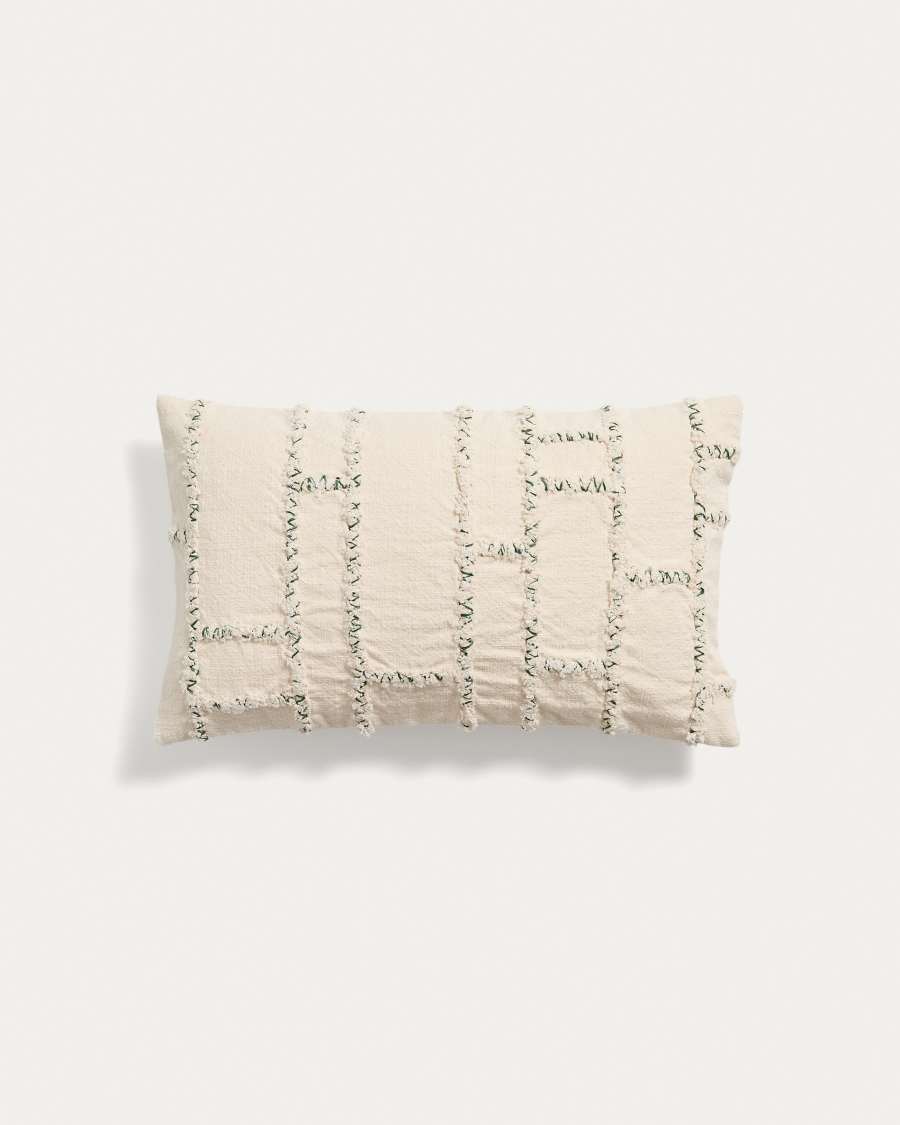 Verion green cushion cover with embroidered geometric detail 30 x 50cm