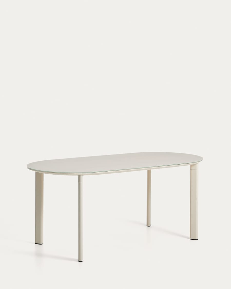 Taula ovalada Erice d’alumini i vidre temperat cru 180 x 90 cm