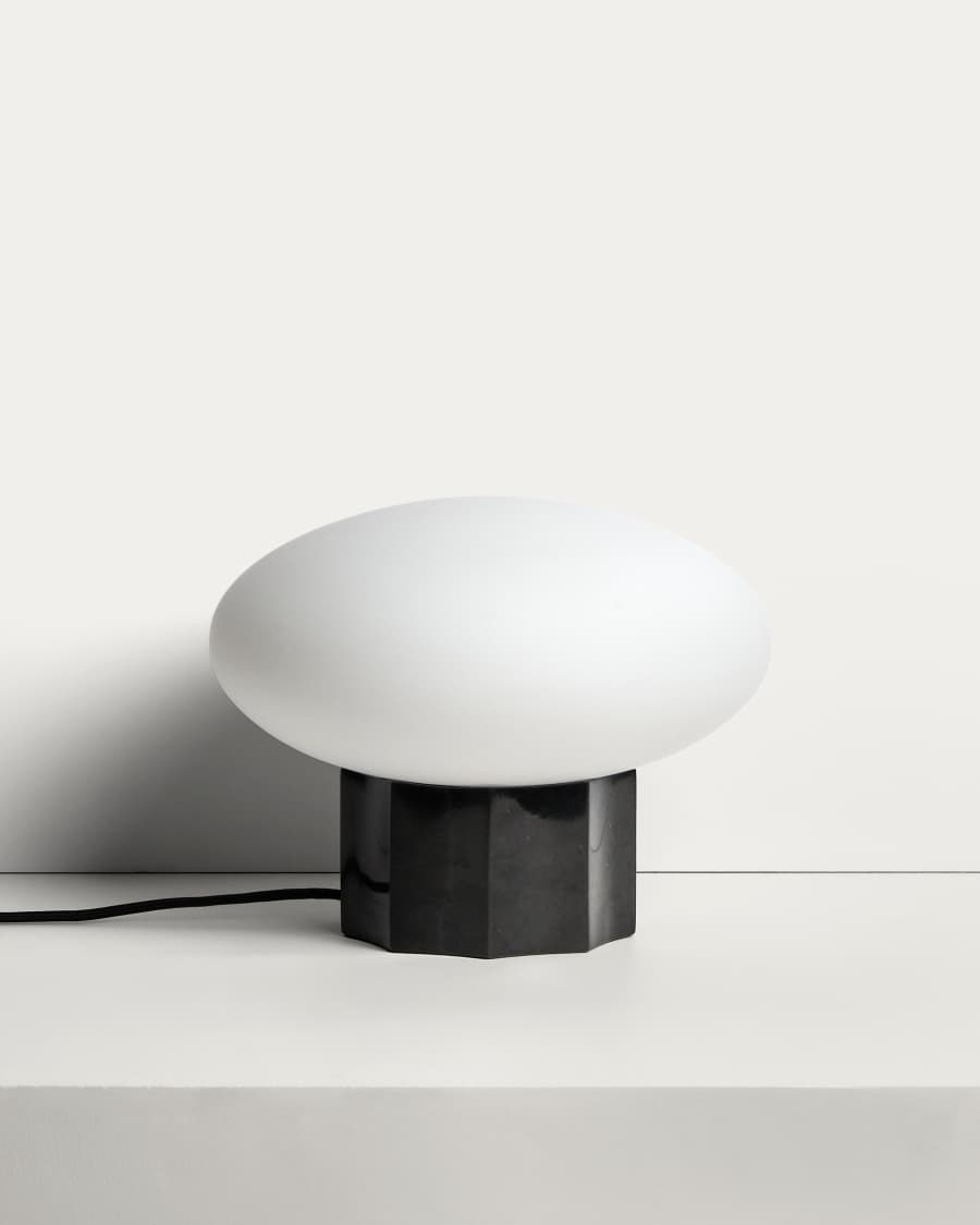 Lampe de table Idela en verre fumé et marbre noir Ø 26 cm