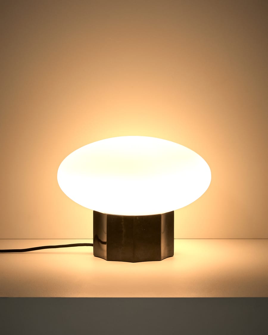 Lampe de table Idela en verre fumé et marbre noir Ø 26 cm
