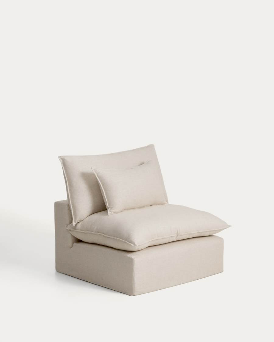 Anarela beige linen and viscose armchair with removable cover 110cm FSC Mix Credit