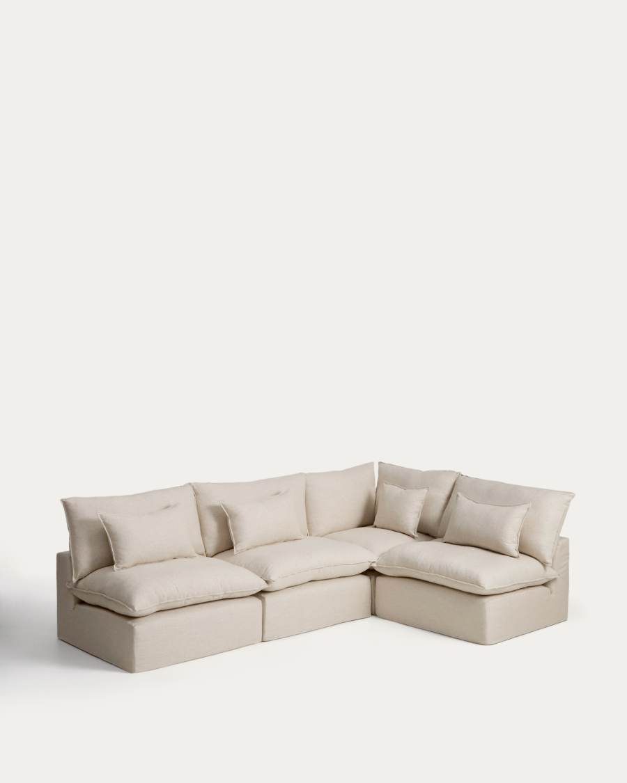 Anarela 6-seater modular corner sofa with removable covers in beige linen and viscose 327 x 217cm FSC Mix Credit