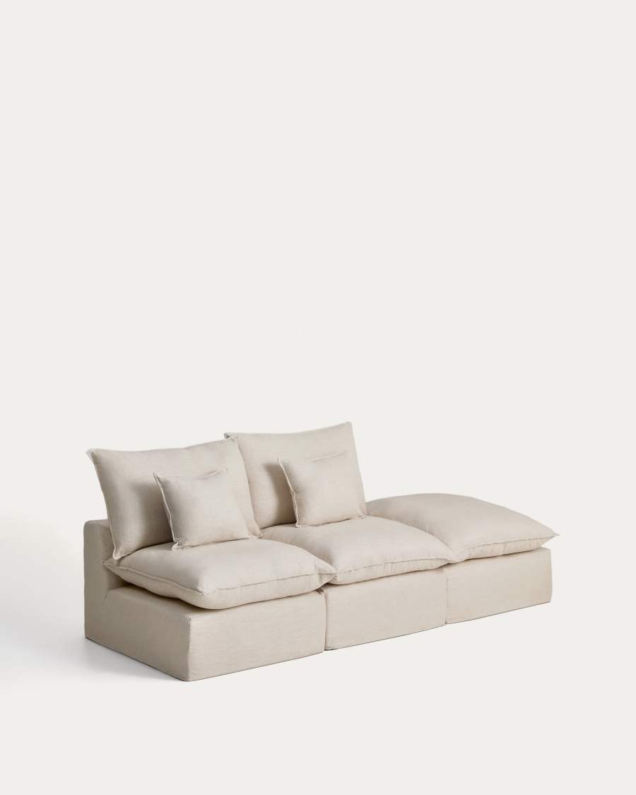 Anarela beige linen and viscose 2-seater modular sofa with end module and removable cover 270cm FSC Mix Credit