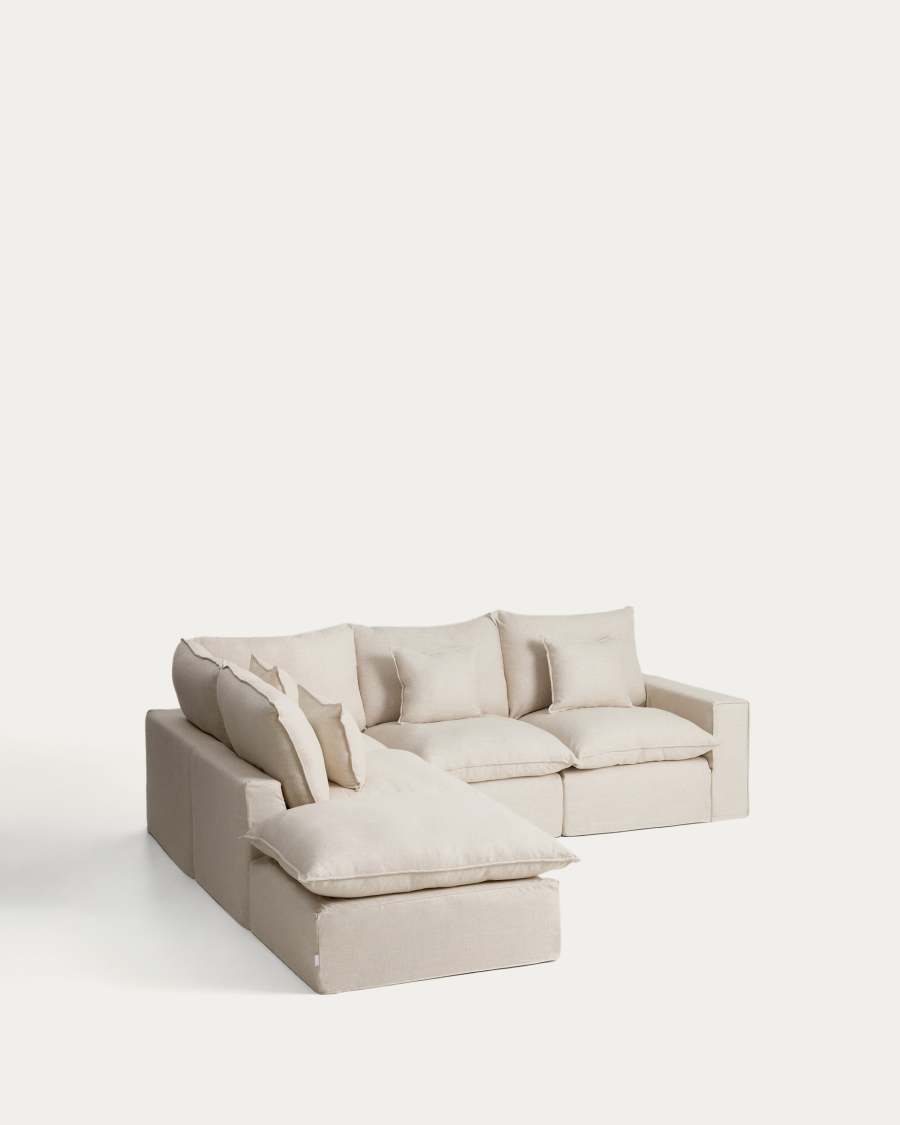 Anarela beige linen and viscose 4-seater modular corner sofa with removable cover 287 x 307cm FSC Mix Credit