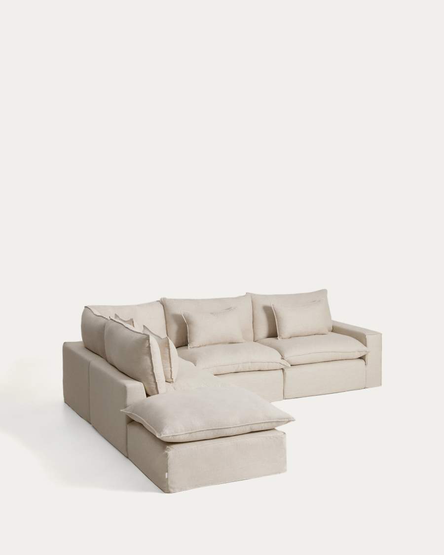 Anarela beige linen and viscose 6-seater modular corner sofa with removable cover 307 x 347cm FSC Mix Credit