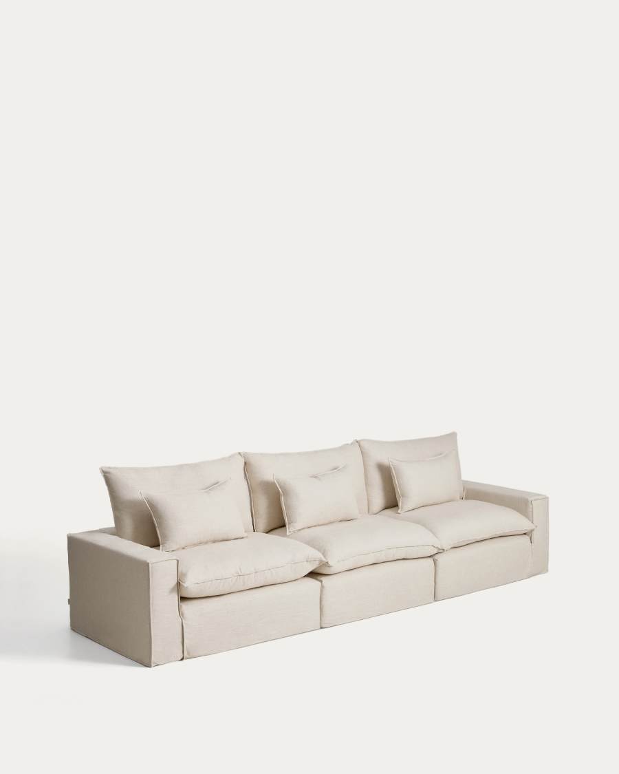 Anarela modulaire bank met 5 plaatsen met afneembare hoes van beige linnen en viscose 370 cm FSC Mix Credit