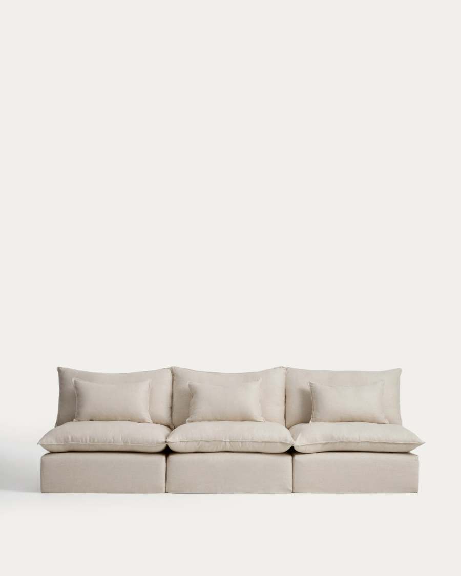 Anarela modulaire bank met 5 plaatsen met afneembare hoes van beige linnen en viscose 330 cm FSC Mix Credit