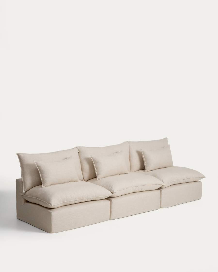 Anarela modulaire bank met 5 plaatsen met afneembare hoes van beige linnen en viscose 330 cm FSC Mix Credit