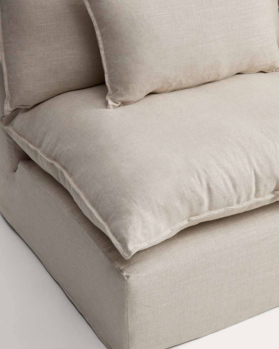 Anarela beige linen and viscose armchair with removable cover 110cm FSC Mix Credit