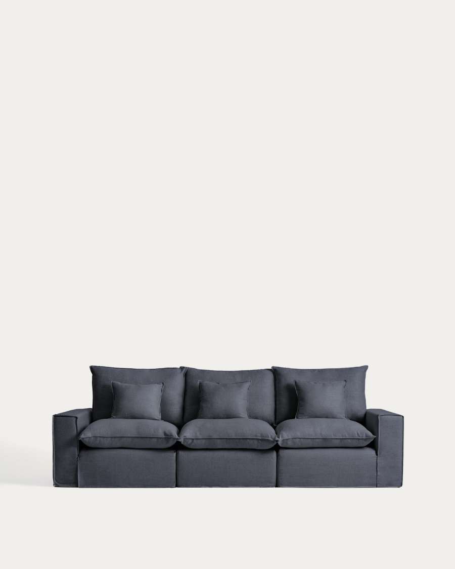 Anarela dark grey linen and viscose 3-seater modular sofa with removable cover 310cm FSC Mix Credit