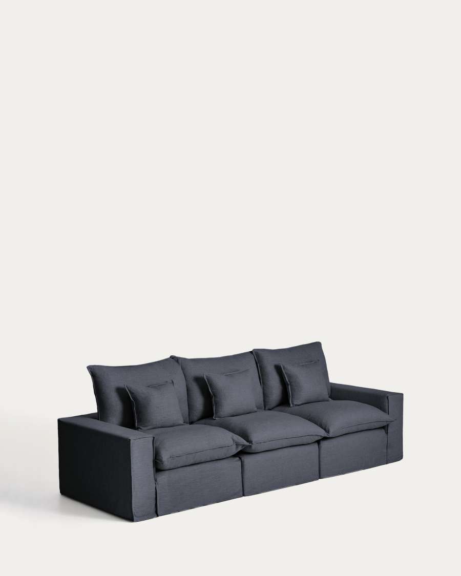 Anarela dark grey linen and viscose 3-seater modular sofa with removable cover 310cm FSC Mix Credit