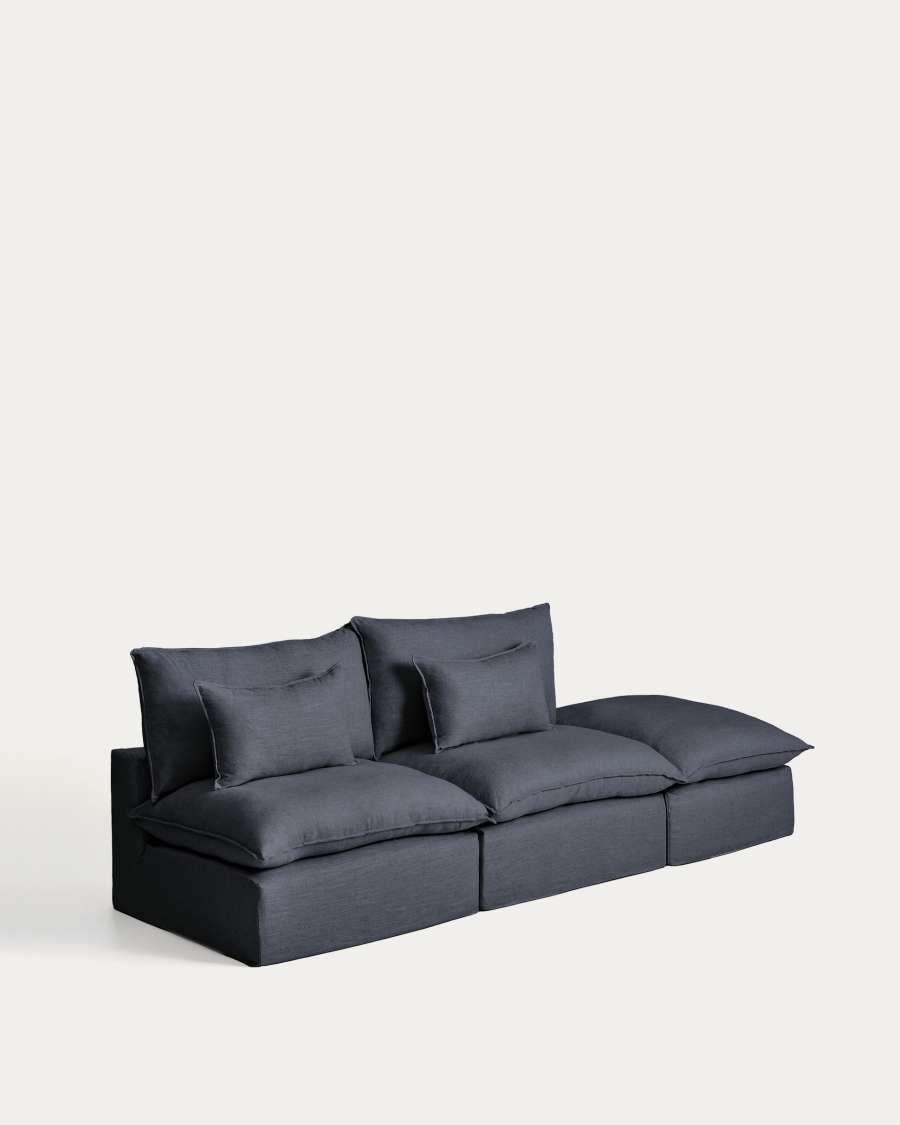 Anarela dark grey linen and viscose 3-seater modular sofa with end module and removable cover 310cm FSC Mix Credit