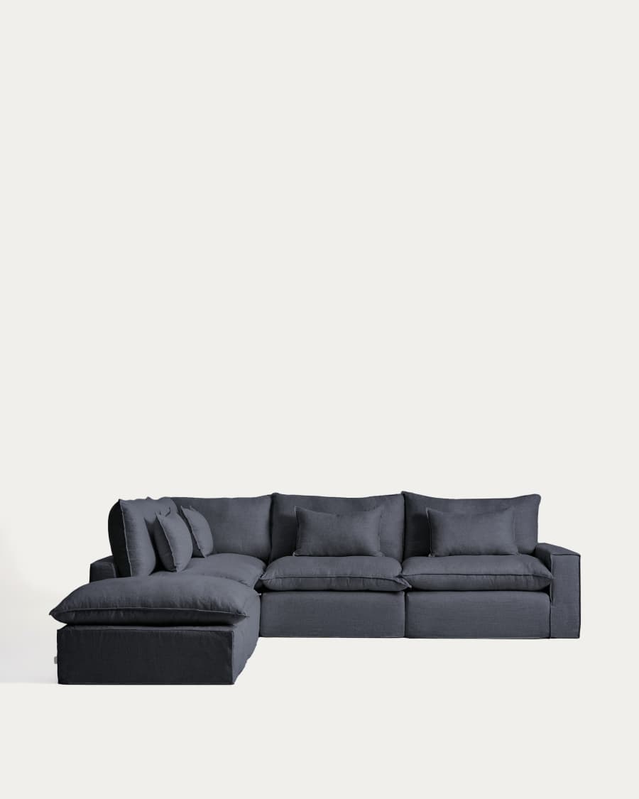 Anarela dark grey linen and viscose 6-seater modular corner sofa with removable cover 307 x 347cm FSC Mix Credit