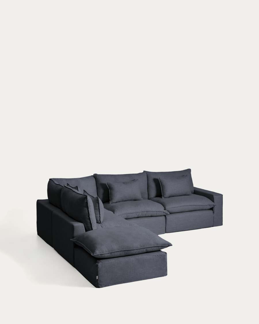 Anarela dark grey linen and viscose 6-seater modular corner sofa with removable cover 307 x 347cm FSC Mix Credit