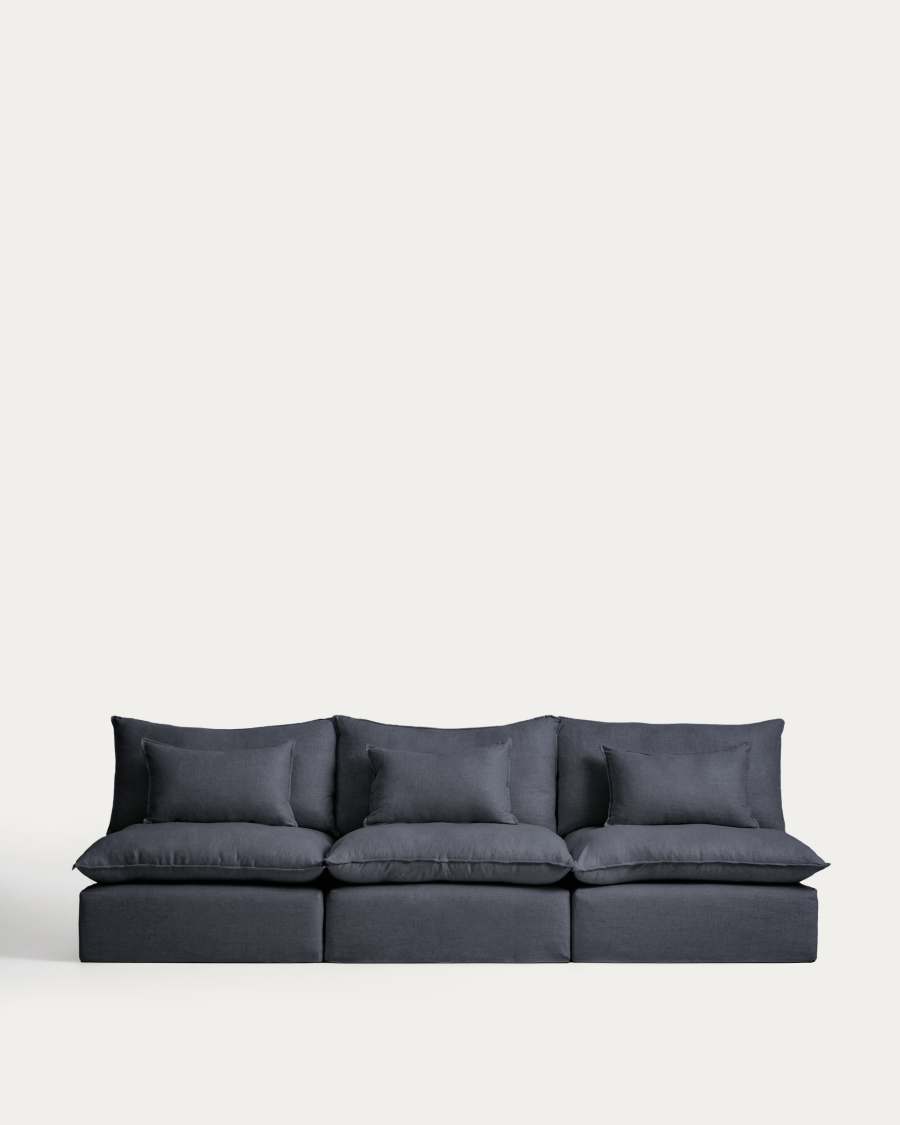 Anarela dark grey linen and viscose 5-seater modular sofa with removable cover 330cm FSC Mix Credit