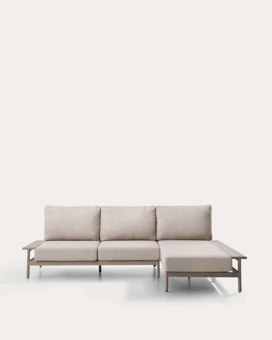 Aluminium Vathi sofa in taupe with right-sided chaise longue 250 x 159 cm