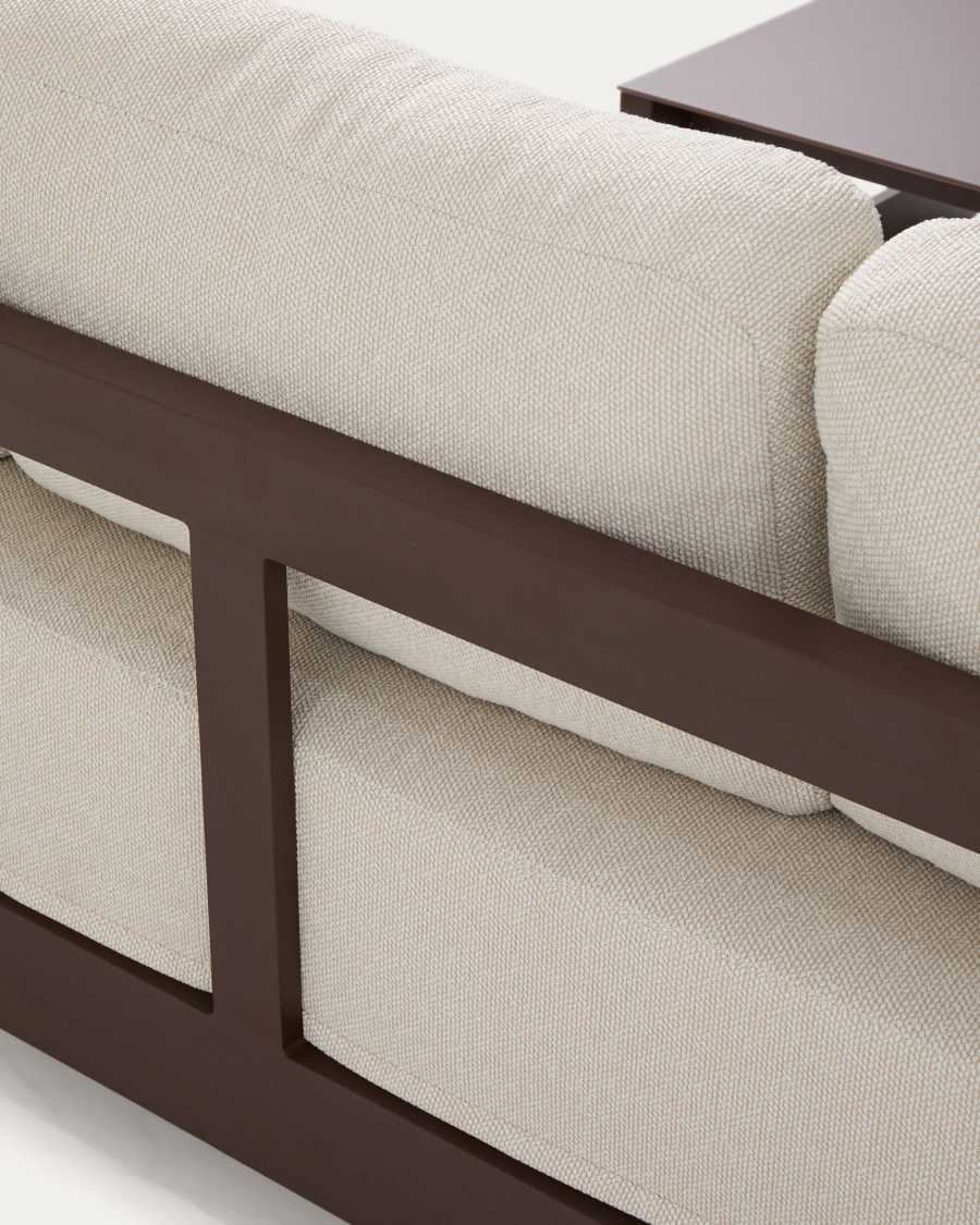 Nerano set with 3-seater sofa, 2 armchairs and coffee table in tempered glass and brown aluminium