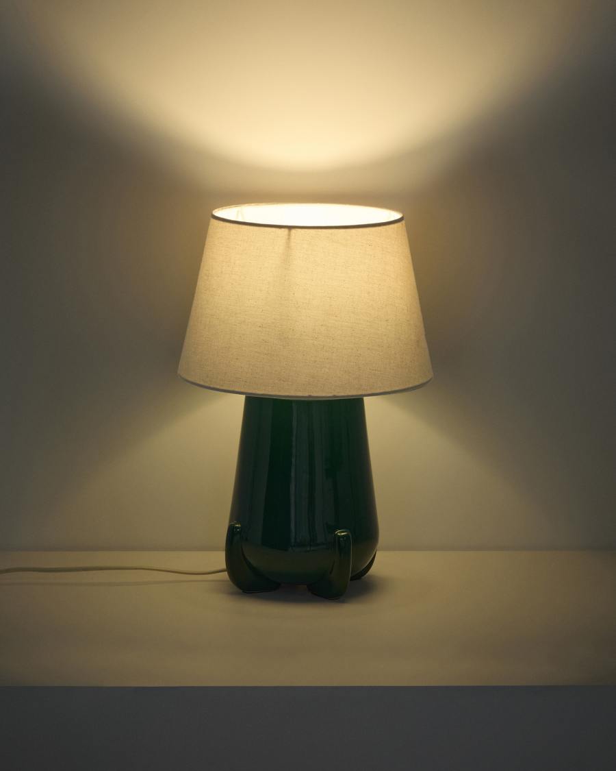 Tischlampe Odra aus grüner Keramik mit glänzendem Finish
