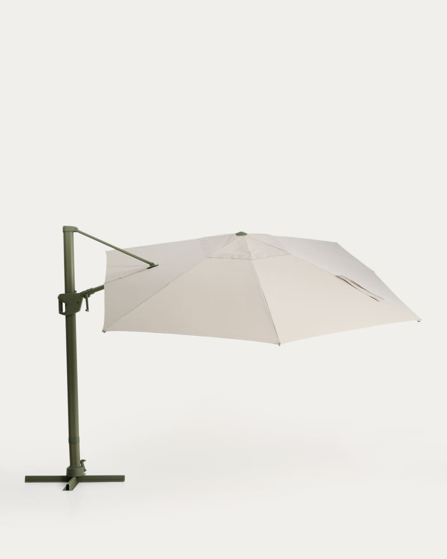 Noli beige cantilever parasol with green aluminium structure 300 x 420cm