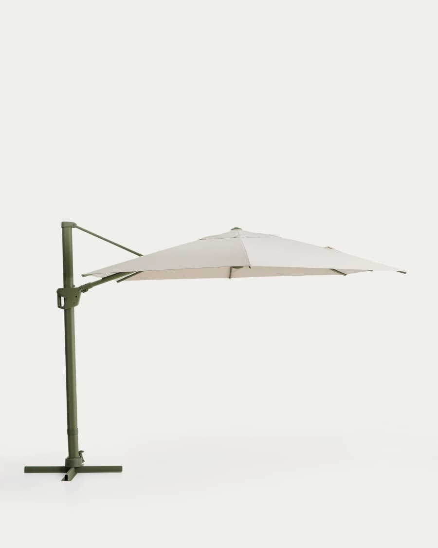 Noli beige cantilever parasol with green aluminium structure 300 x 420cm