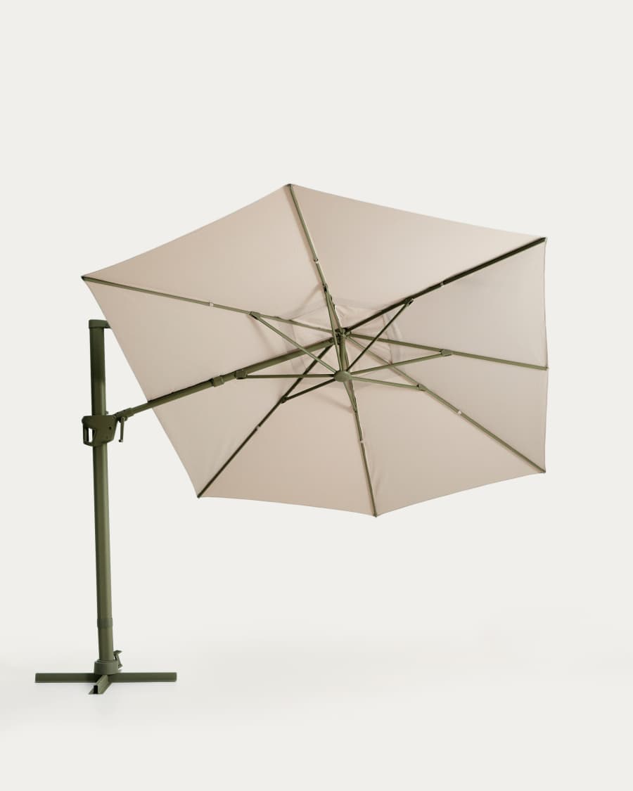 Noli beige cantilever parasol with green aluminium structure 300 x 420cm