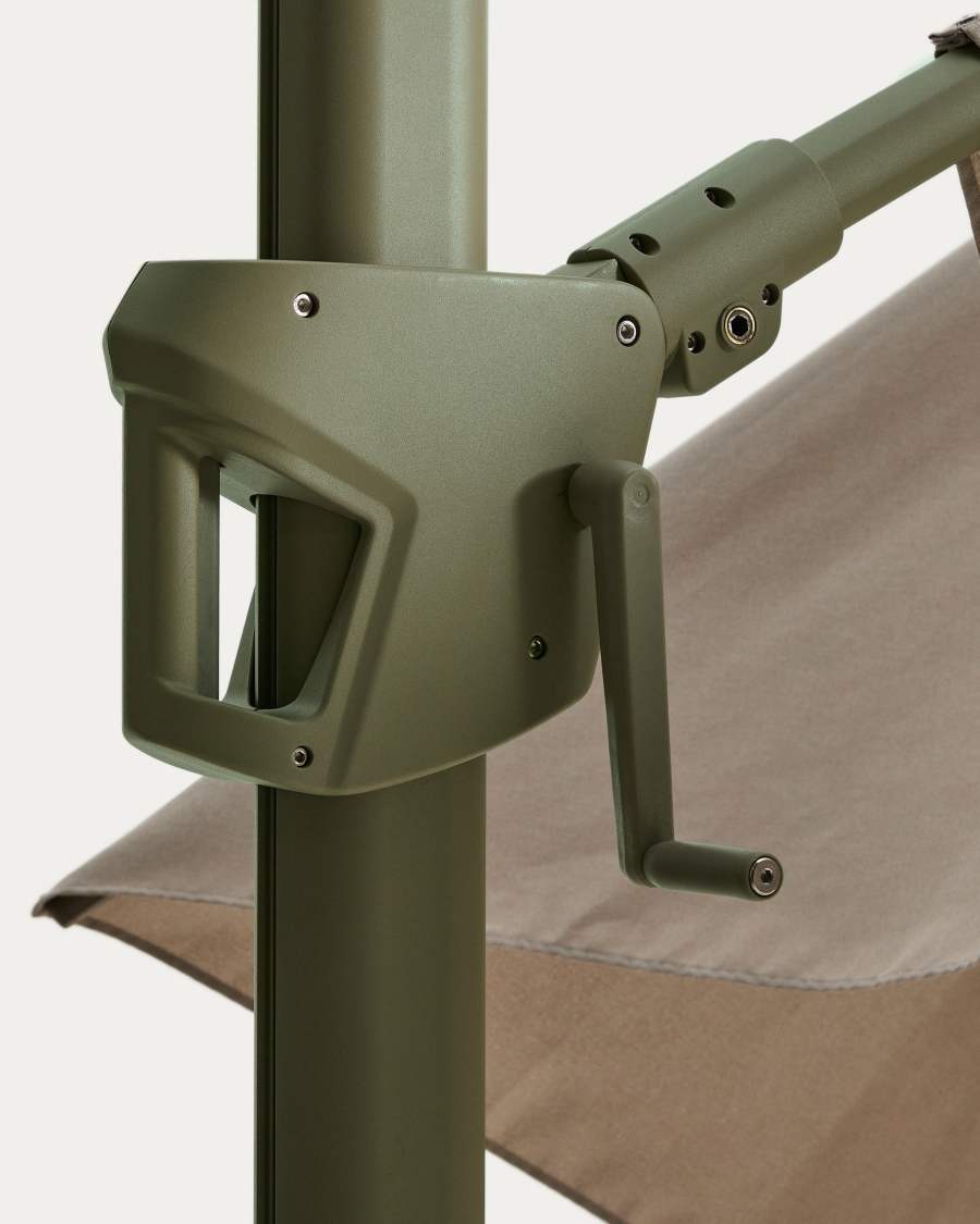 Noli beige cantilever parasol with green aluminium structure 300 x 420cm