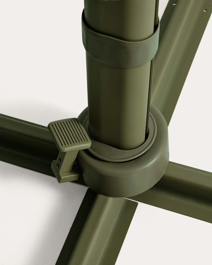 Noli beige cantilever parasol with green aluminium structure 300 x 420cm