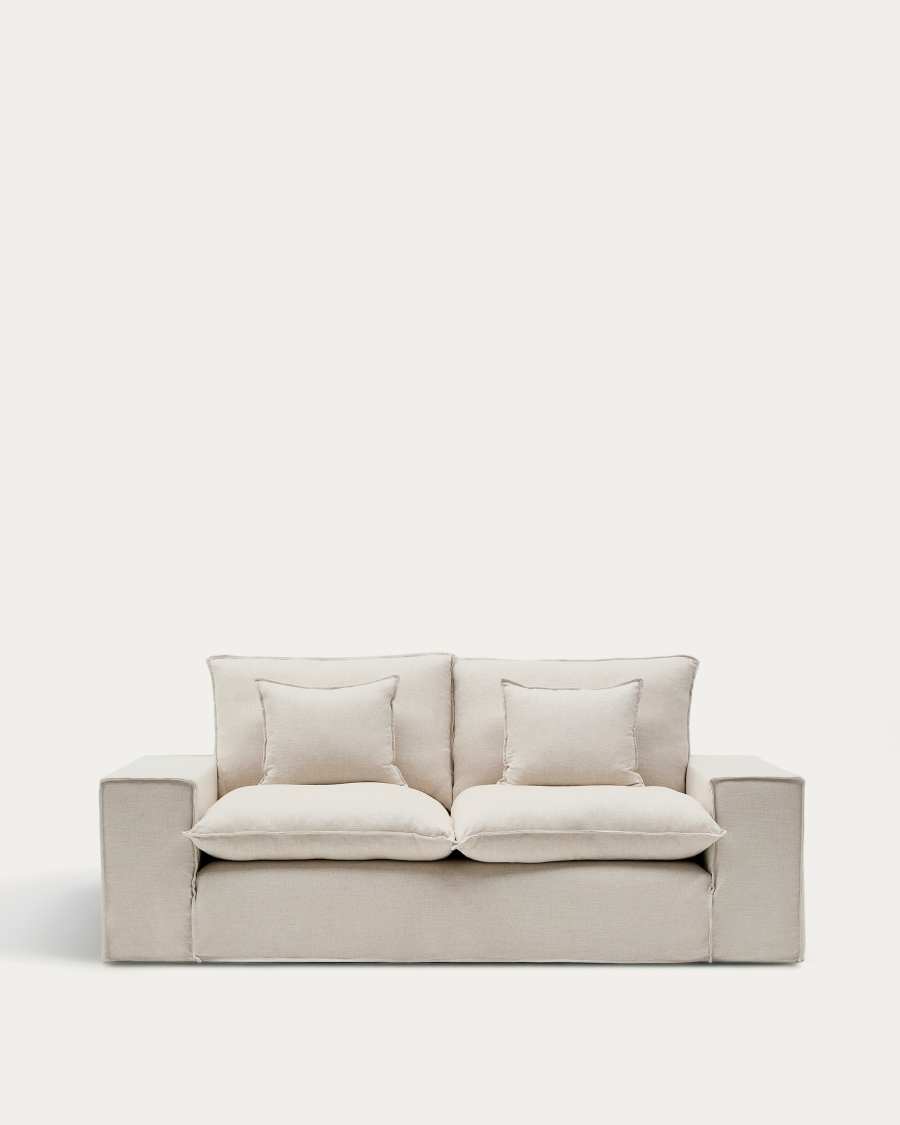 Abziehbares 2-Sitzer-Sofa Anarela mit beigen Leinenkissen FSC Mix Credit 240 cm.