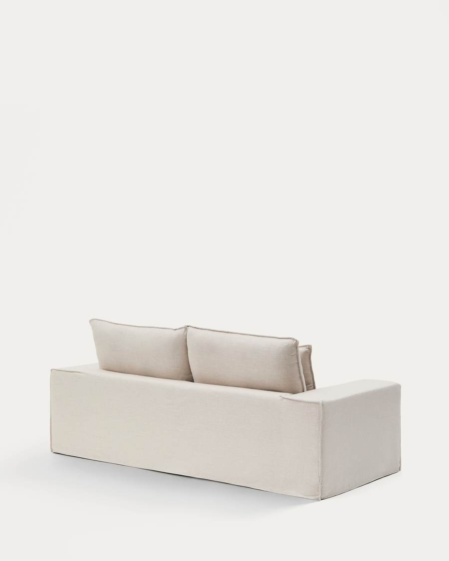 Abziehbares 2-Sitzer-Sofa Anarela mit beigen Leinenkissen FSC Mix Credit 240 cm.