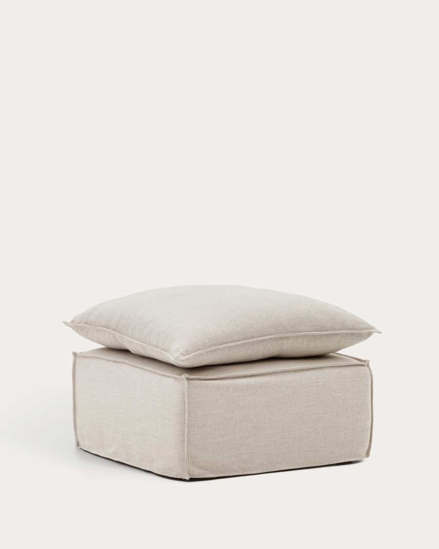 Abziehbare Fußablage Anarela mit beigem Leinenkissen FSC Mix Credit 80 x 80 cm.