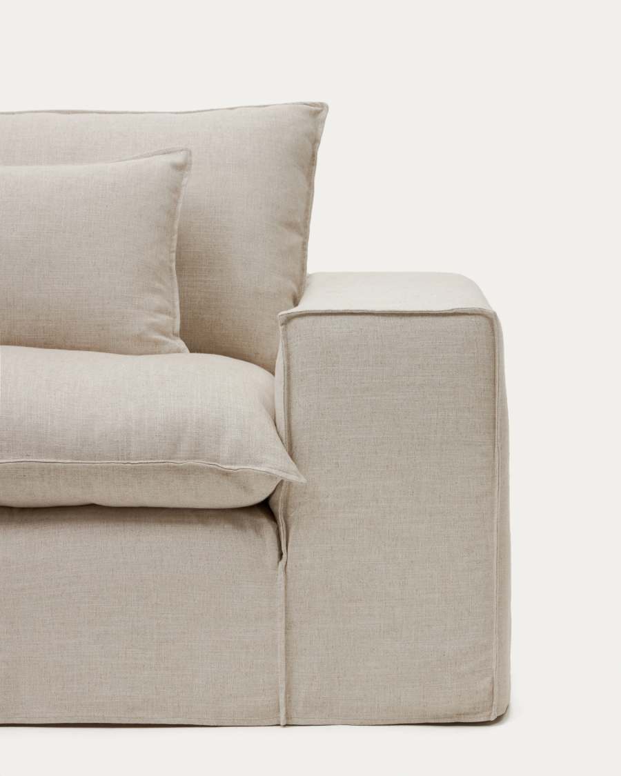 Abziehbares 2-Sitzer-Sofa Anarela mit beigen Leinenkissen FSC Mix Credit 240 cm.