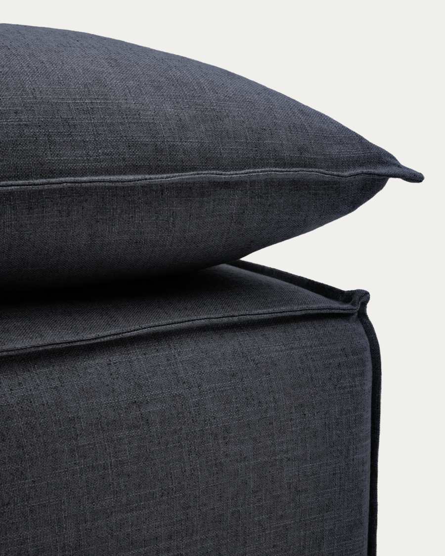 Fußablage Anarela mit abnehmbarem Bezug und Kissen aus Leinen und Viskose in Dunkelgrau, 80 x 80 cm, FSC Mix Credit