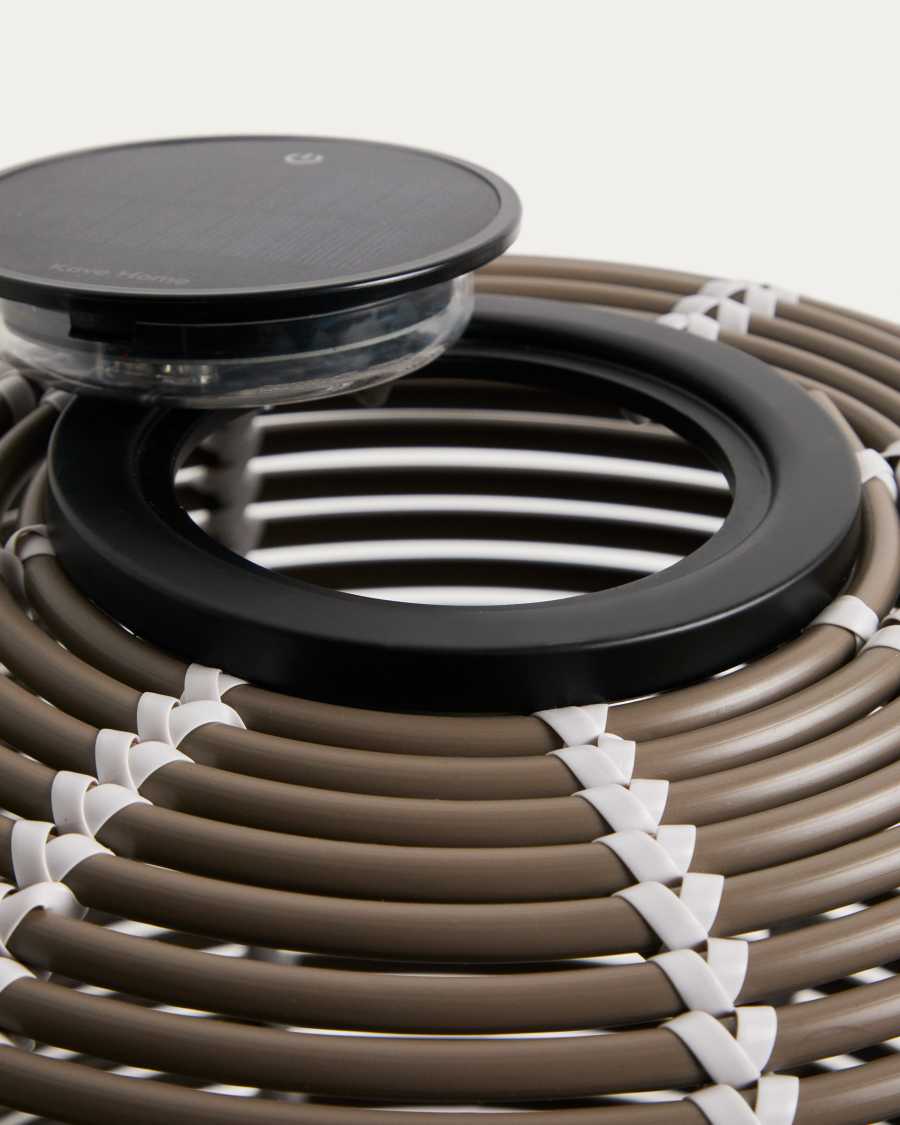 Llum de taula solar per a exterior Garoina LED de rotang sintètic taupe Ø35 cm