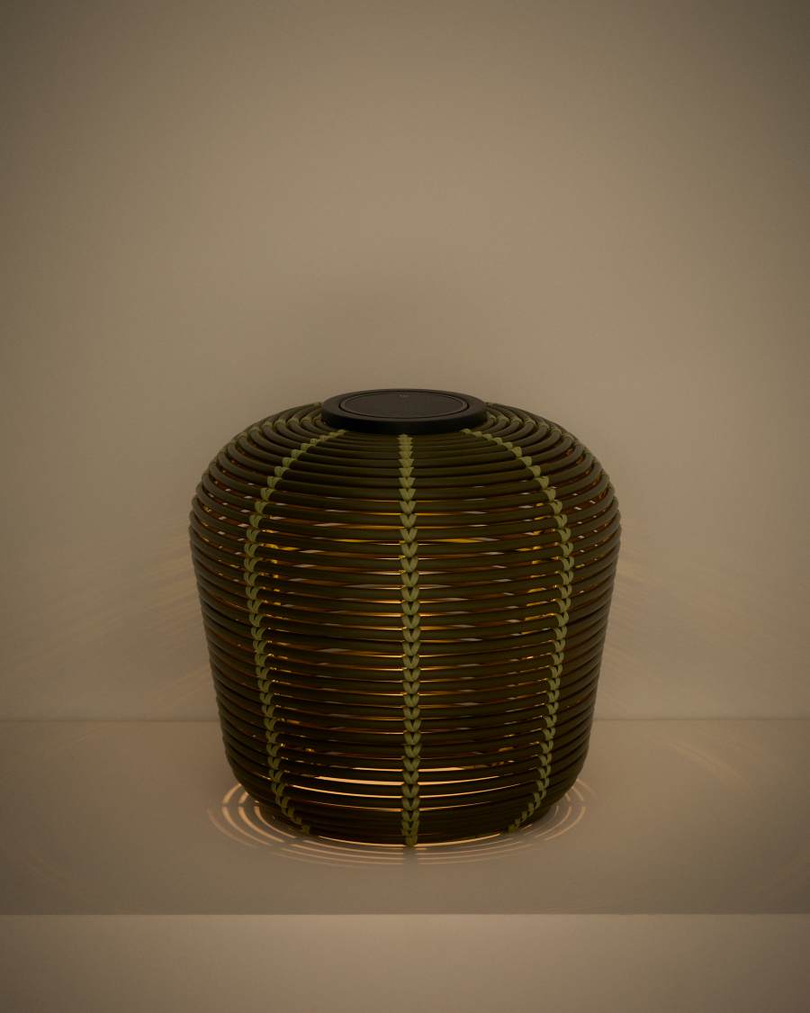 Lampada da tavolo solare da esterno Garoina LED in rattan sintetico verde Ø 35 cm