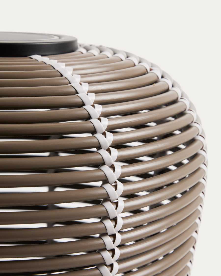 Llum de taula solar per a exterior Garoina LED de rotang sintètic taupe Ø35 cm