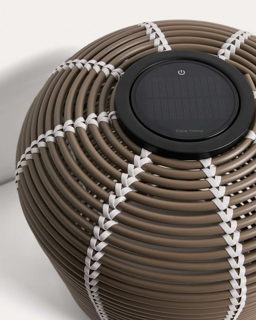 Llum de taula solar per a exterior Garoina LED de rotang sintètic taupe Ø35 cm