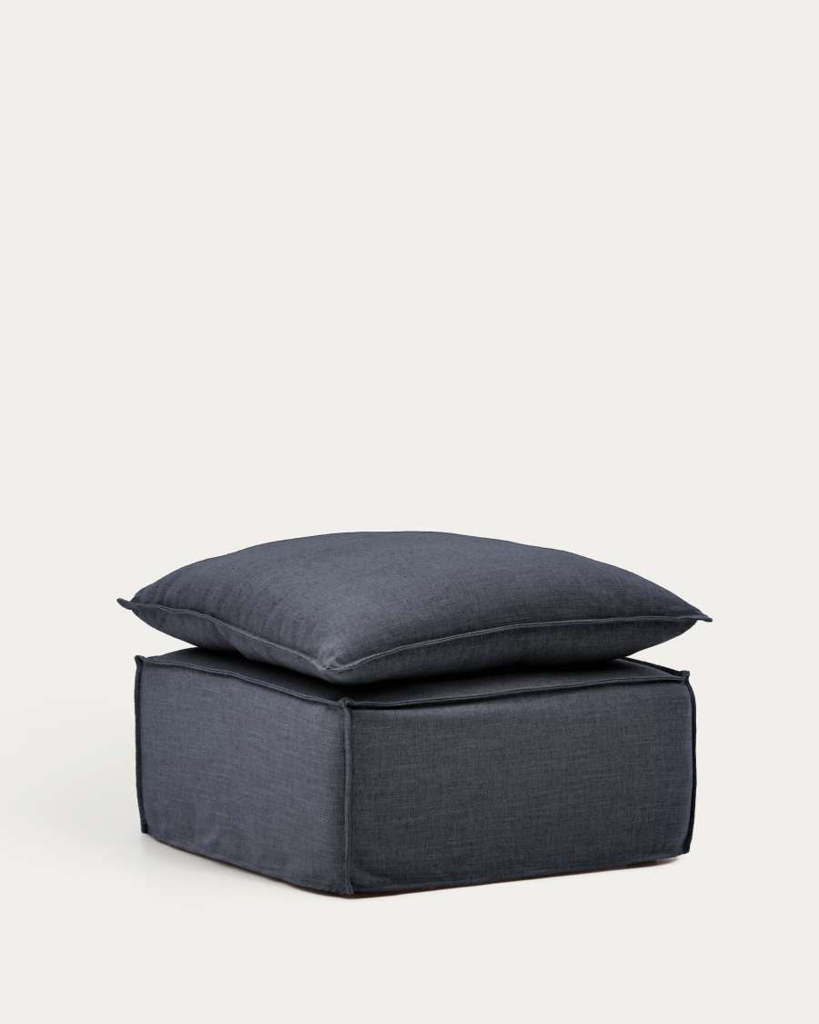 Fußablage Anarela mit abnehmbarem Bezug und Kissen aus Leinen und Viskose in Dunkelgrau, 80 x 80 cm, FSC Mix Credit