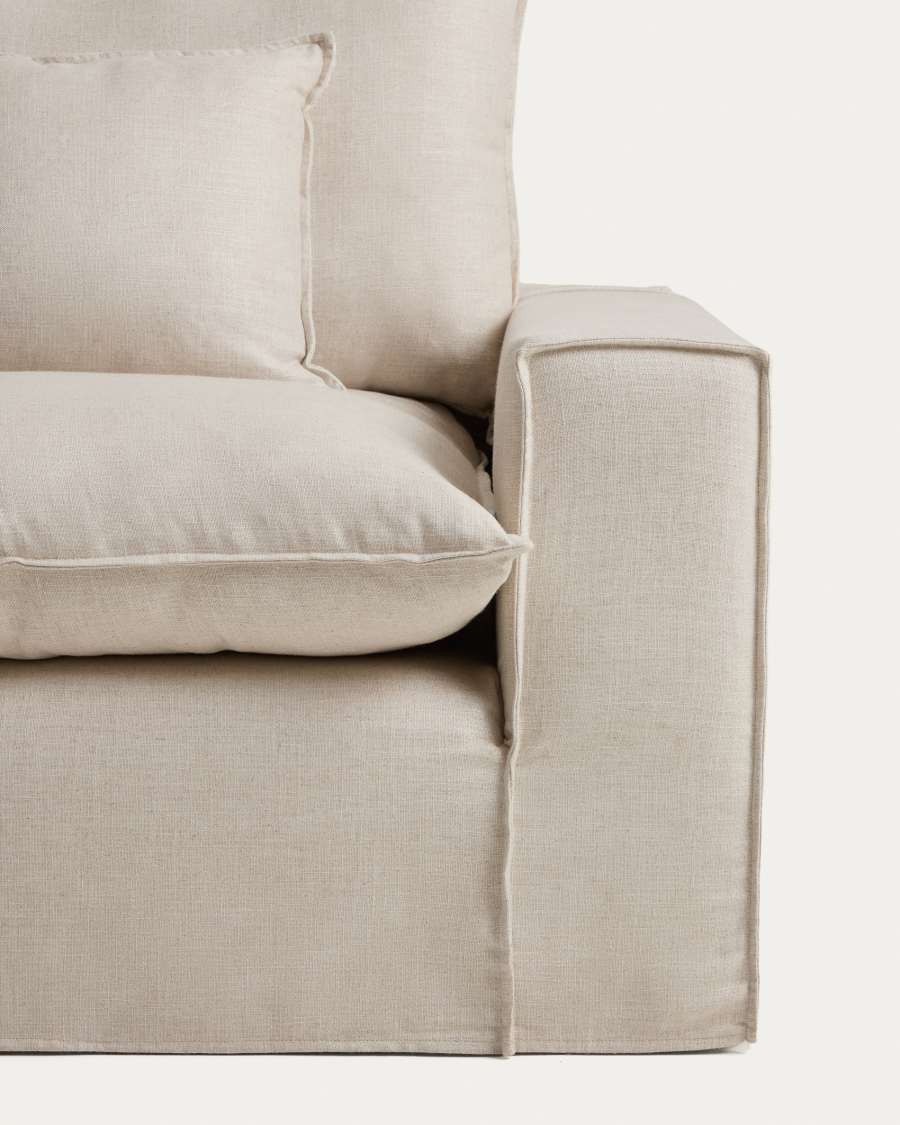 Anarela beige linen and viscose 4-seater modular corner sofa with removable cover 287 x 307cm FSC Mix Credit