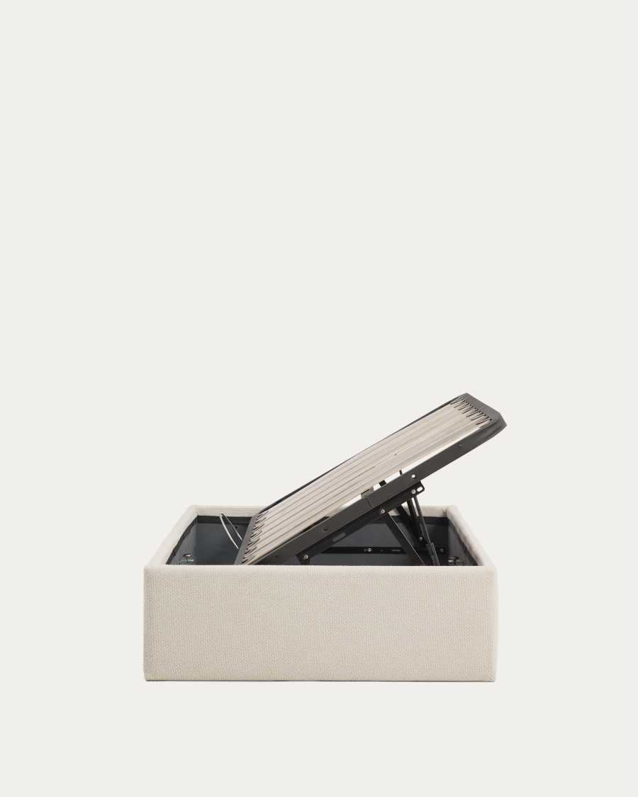 Abziehbares, seitlich aufklappbares Bett mit Stauraum Nelzi für Matratzengröße 90 x 200 cm in ecrufarbener Chenille, 100 % FSC