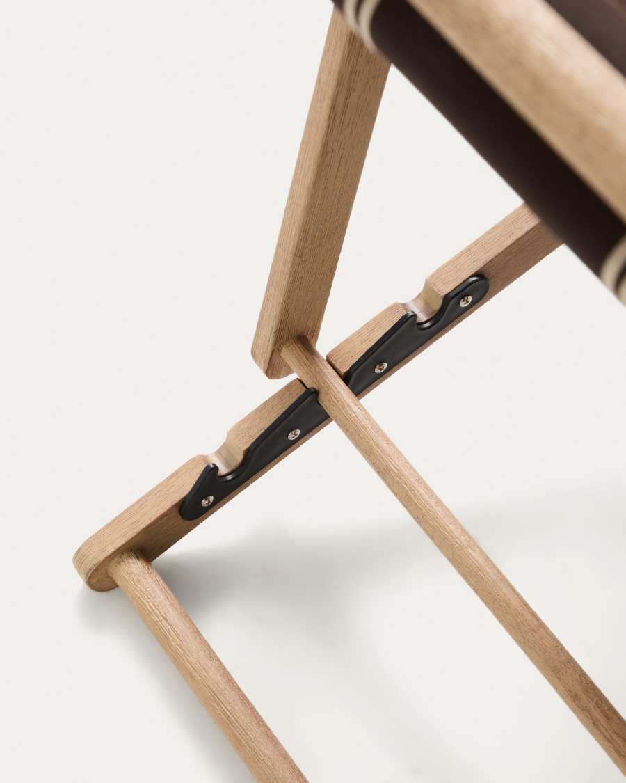 Vilara brown and beige striped outdoor folding deck chair made of FSC 100% solid acacia wood