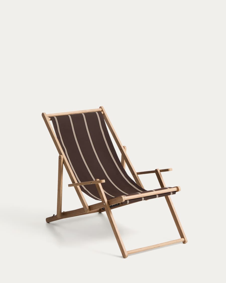 Vilara brown and beige striped outdoor folding deck chair made of FSC 100% solid acacia wood