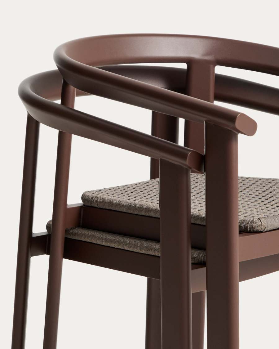 Set Erice de 6 cadires apilables d’alumini i corda i taula d’alumini i vidre temperat marró 180 x 90 cm