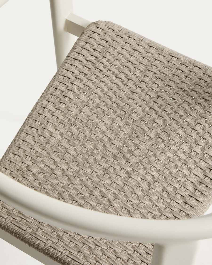 Set Erice de 4 cadires apilables d’alumini i corda i taula d’alumini i vidre temperat cru Ø120 cm