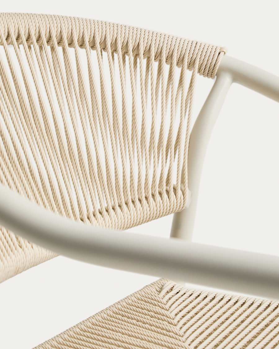 Set with Brela aluminium extendable table and 6 Livadia stackable chairs in ecru aluminium and synthetic rope cord 205(287) x 100cm