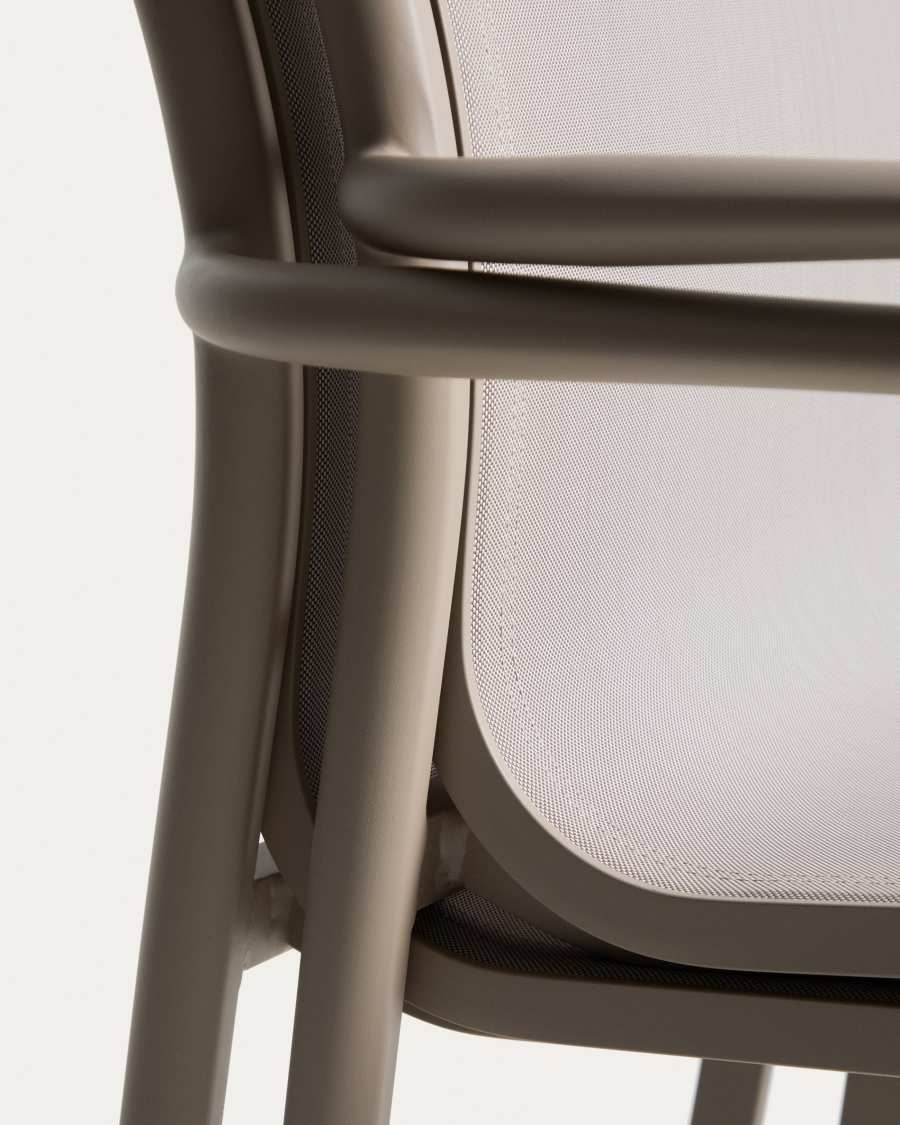 Set with Brela extendable table in taupe aluminium and 6 Luri chairs in taupe aluminium and beige texteline 205(287)x100cm