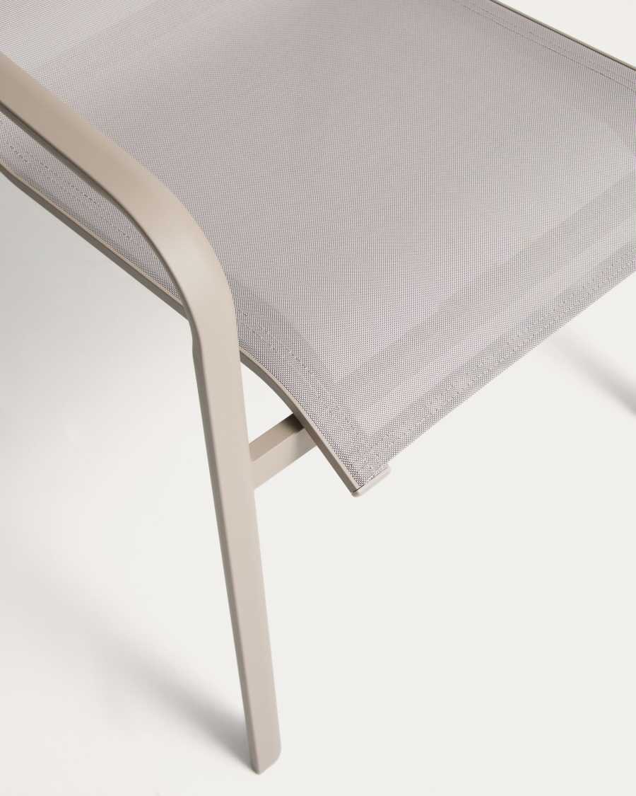 Set with Brela extendable table in taupe aluminium and 6 Canea chairs in taupe aluminium and beige texteline 205(287)x100cm