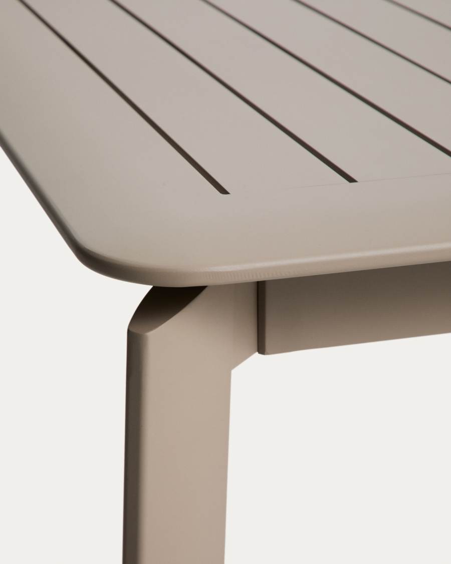 Ensemble table extensible Brela en aluminium et 6 chaises empilables Livadia en aluminium et corde synthétique taupe 205 (287) x 100 cm
