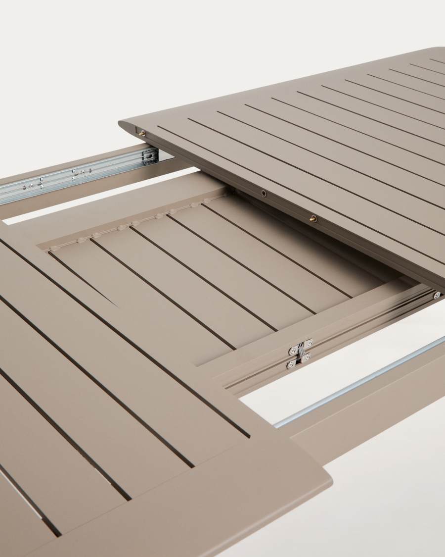 Set with Brela extendable table in taupe aluminium and 6 Canea chairs in taupe aluminium and beige texteline 205(287)x100cm