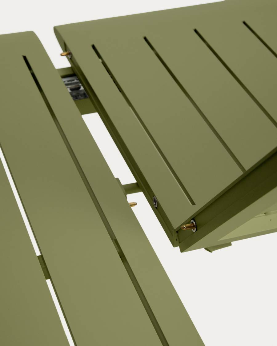 Set with Brela aluminium extendable table and 6 Livadia stackable chairs in green aluminium and synthetic rope cord 205(287) x 100cm