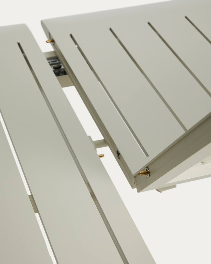 Set with Brela aluminium extendable table and 6 Livadia stackable chairs in ecru aluminium and synthetic rope cord 205(287) x 100cm